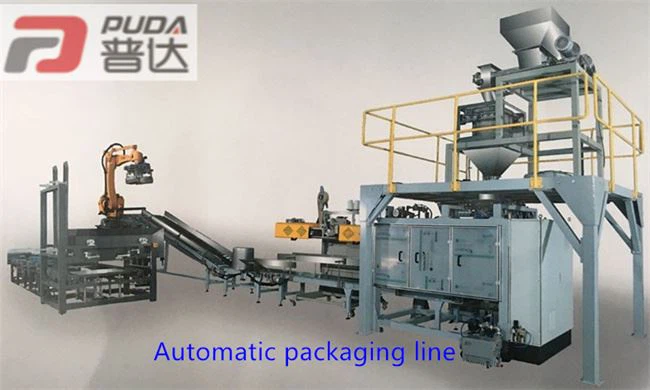 Automatische productielijn voor het palletiseren van weegverpakkingen